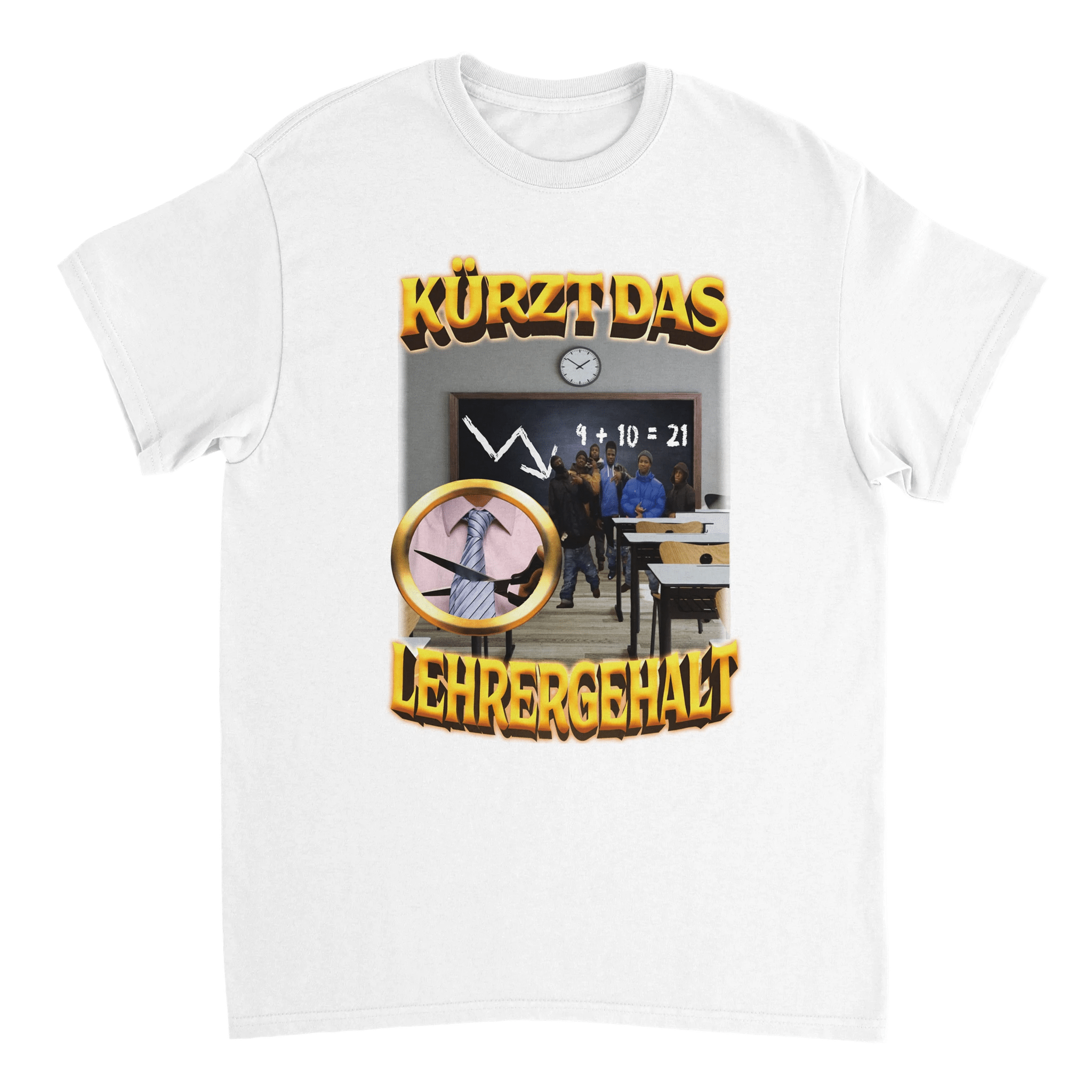 T-shirt met korte tekst over lerarensalarissen - Laatste shirt