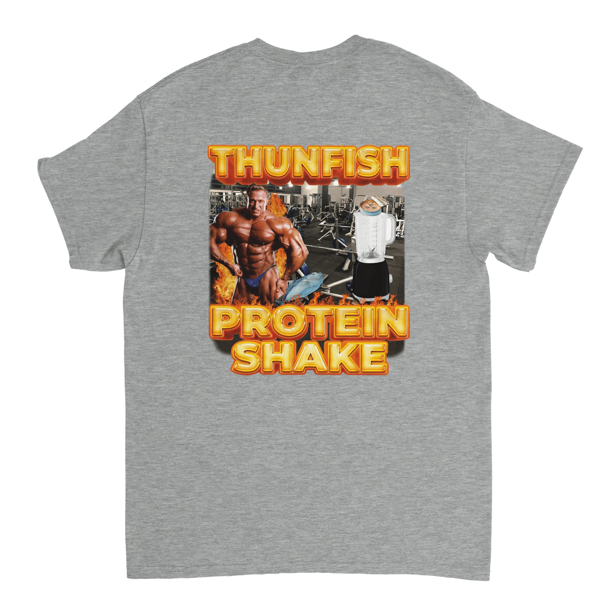 T-shirt met tonijn proteïneshake print op de achterkant - Laatste shirt