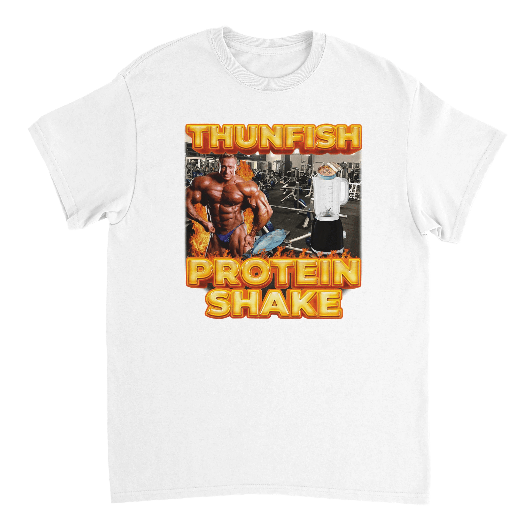 T-shirt met tonijn-eiwitshake-print - Laatste shirt