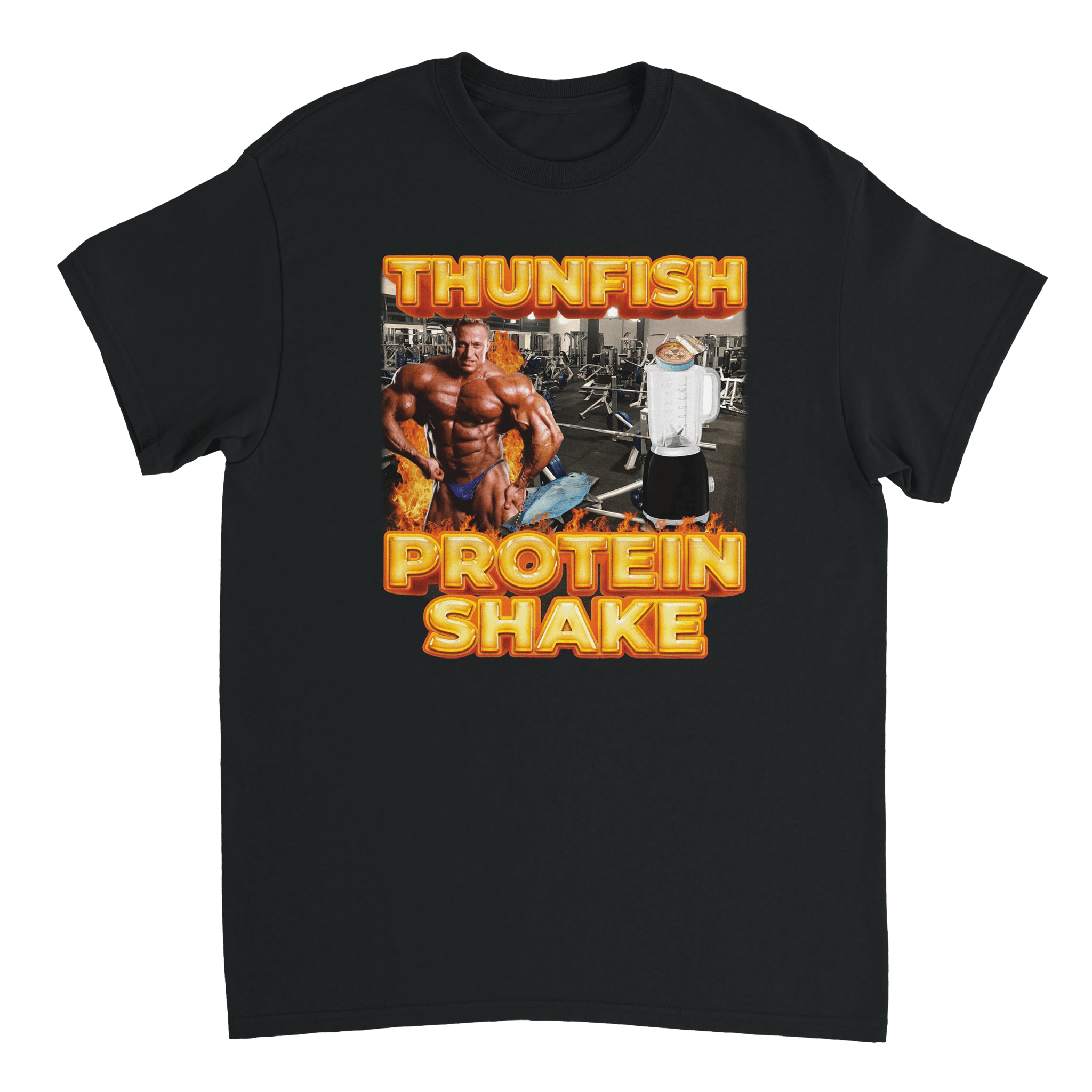 T-shirt met tonijn-eiwitshake-print - Laatste shirt