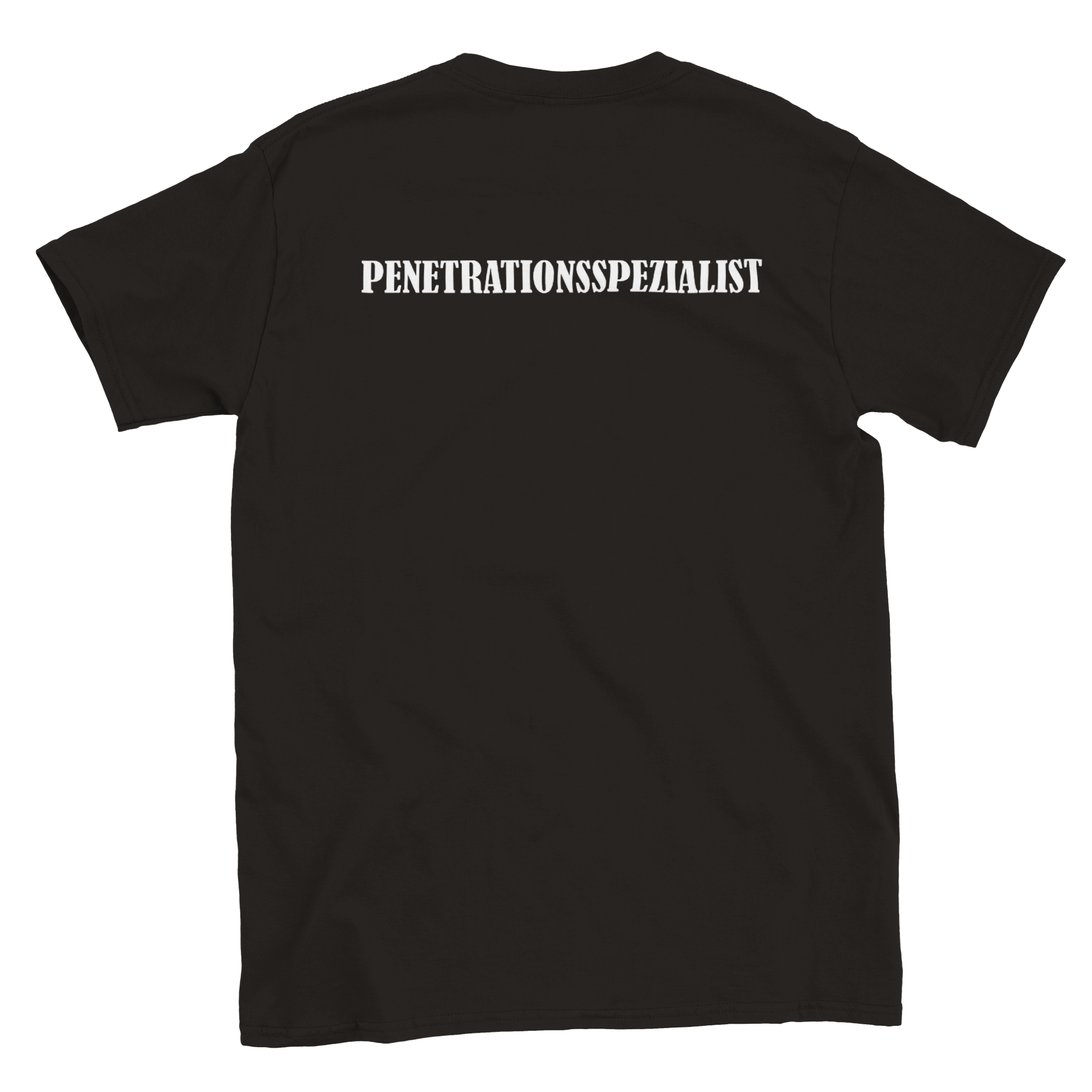 T-shirt met opdruk van een penetratiespecialist op de rug - Laatste shirt